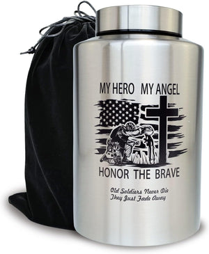 Up to 220 lbs Large Cremation Urns for Adult Male Female Ashes, Decorative Urn for Human Veteran Men Marine Patriot Ashes with Velvet Bag(Hero)