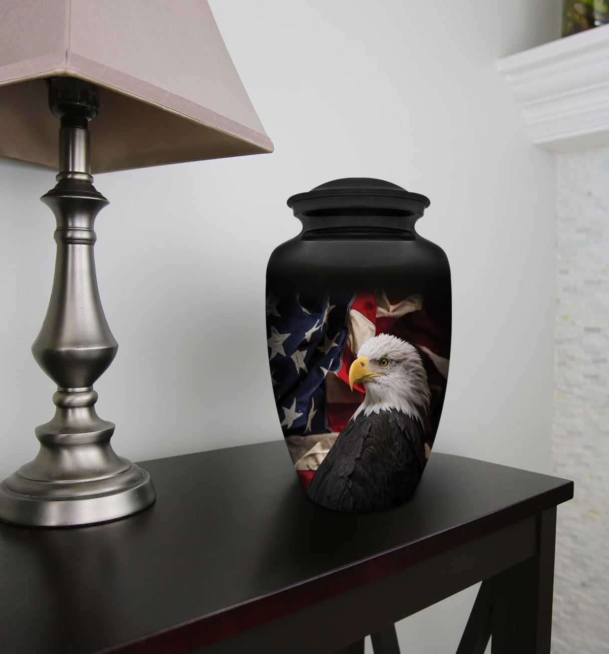 Patriotic Hearts Eagle Urn for Human Ashes | American Flag Cremation Urn for Adults, Veteran, Medium Size, Handmade Funeral Urns with Velvet Bag