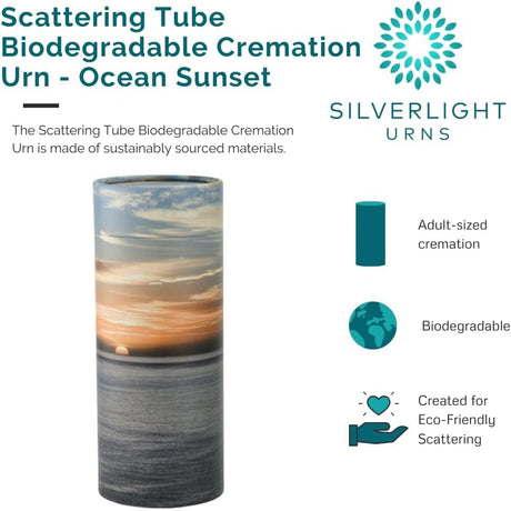 Ocean Sunset Scattering Tube, Biodegradable Cremation Urn for Ashes, Adult Sized Cremation Urn, 12.5 Inches High