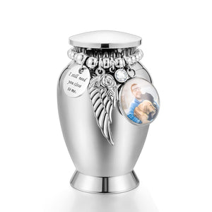 Small Keepsake Urns for Memorial Human Ashes 2.85 Inch with Wing Charm Mini Cremation Urns Stainless Steel