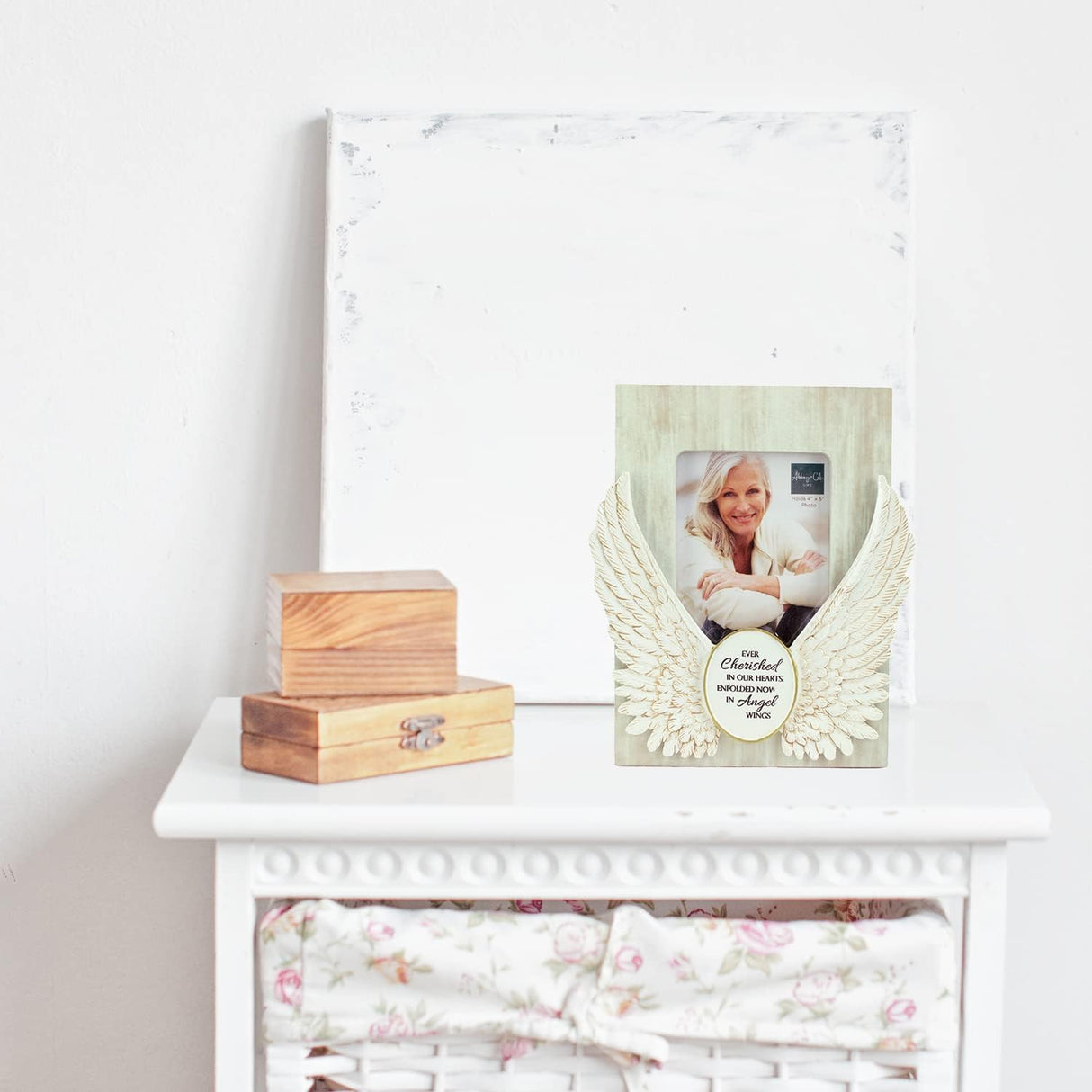 Angel Wings Memorial Photo Frame, Home Decor Gift For Death Of A Loved One, Holds 4-inch By 6-inch Photo, By Abbey & CA Gift,Antique White
