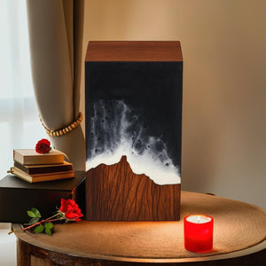 Handcrafted Wooden Cremation Urn with Ocean Epoxy Resin Design – Unique Funeral Urn for Human Ashes – Memorial Ashes Box (Rosewood Black, (Large - 11.25" Hx6.25 W (250 Cu/in))