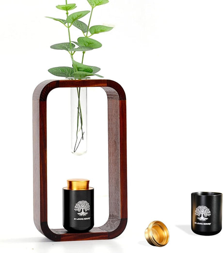 Plant Urn with Hydroponics Glass Vase, Small Urns for Human Ashes Keepsake, Memorial Keepsake Urn for Human Ashes, Small Mini Urns, Wooden Decor