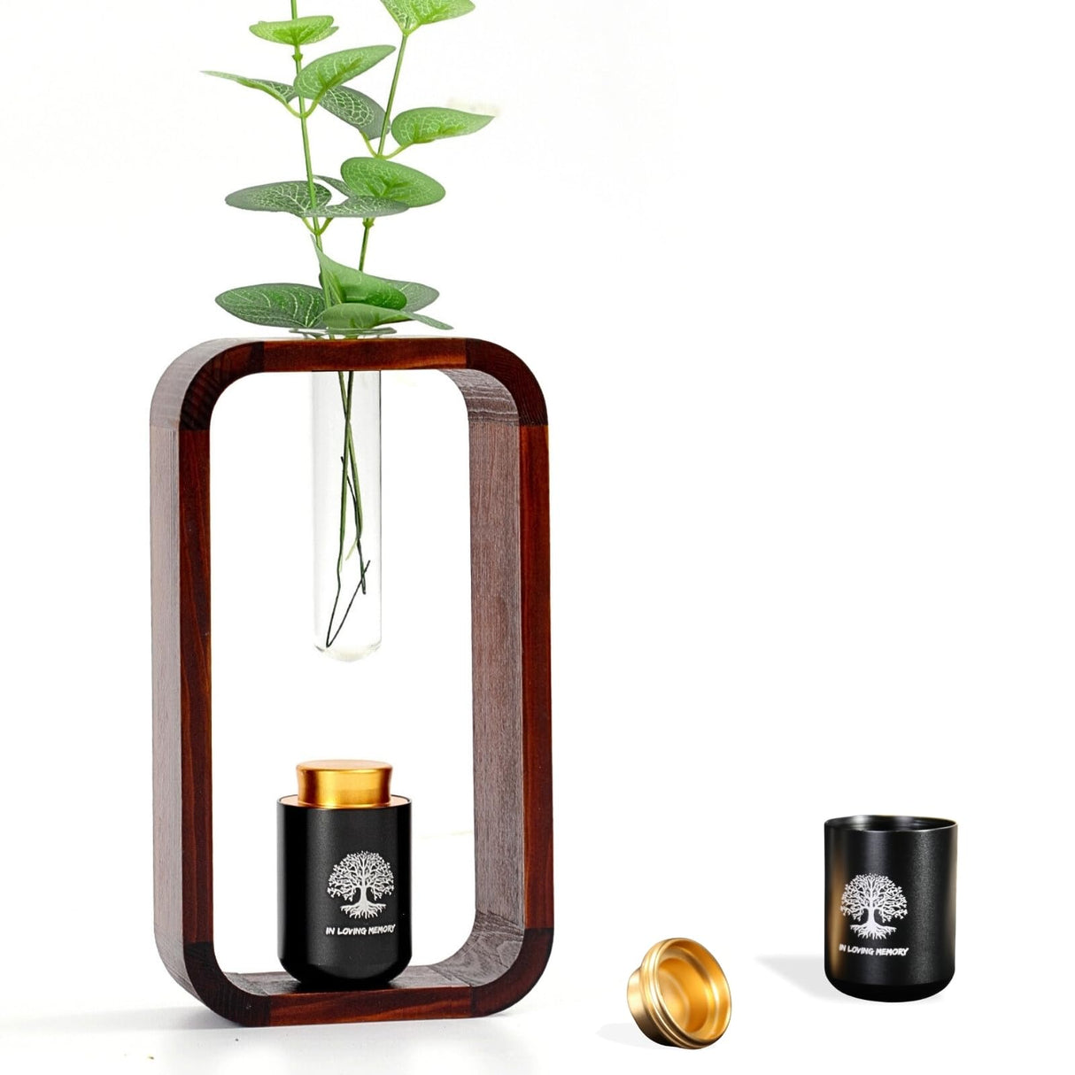 Plant Urn with Hydroponics Glass Vase, Small Urns for Human Ashes Keepsake, Memorial Keepsake Urn for Human Ashes, Mini Urns Small Urn for Ashes, Black