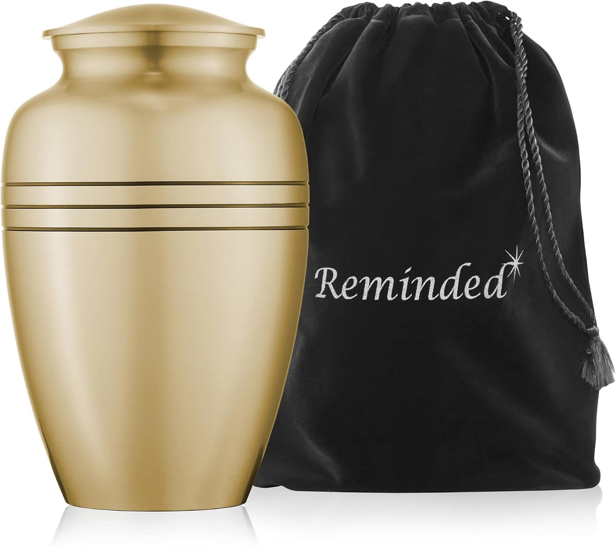 Reminded Adult Cremation Memorial Urn for Human Ashes, Gold with Black Stripe Brass Funeral Urn with Velvet Bag