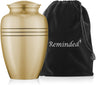 Reminded Adult Cremation Memorial Urn for Human Ashes, Gold with Black Stripe Brass Funeral Urn with Velvet Bag