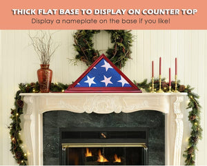 Flag Display Case Triangle Military Shadow Box with Flat Base Fits a Folded 5'x9.5' American Veterans Burial Memorial Funeral Flag Real Glass Front Wall Mountable Solid Wood Military Flag Case, CHERRY