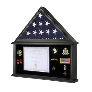 Large Military Shadow Box Solid Wood Burial Flag Display Case for American Veteran Flag Display Fit a Folded 5'x9.5' Flag Military Flag Display Case, Mahogany Finish