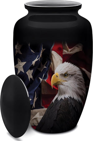 Patriotic Hearts Eagle Urn for Human Ashes | American Flag Cremation Urn for Adults, Veteran, Medium Size, Handmade Funeral Urns with Velvet Bag