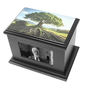 Handcrafted Solid Wooden Box Urns for Adult Human Ashes Male or Female Cremation- Funeral Memorial Urn for Man or Woman with Photo Frame- Keepsake Casket Up to 200 Lbs (Black, L, Dove)