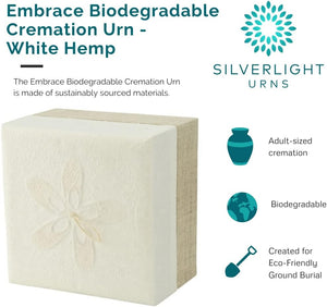 Embrace Biodegradable Urn- White Hemp, Adult Urn, Wood Pulp, Eco-Friendly Urn for Ashes