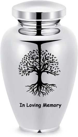 Imrsanl Cremation Urn for Human Ashes Burial Memorial Large Urns for Adult Male Female, Stainless Steel Engraved Butterfly Funeral Decorative Urns Keepsake for Women Men, 220 lbs (Silver-Tree of Life)
