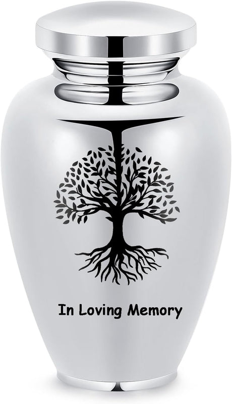 Imrsanl Cremation Urn for Human Ashes Burial Memorial Large Urns for Adult Male Female, Stainless Steel Engraved Butterfly Funeral Decorative Urns Keepsake for Women Men, 220 lbs (Silver-Tree of Life)