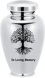 Imrsanl Cremation Urn for Human Ashes Burial Memorial Large Urns for Adult Male Female, Stainless Steel Engraved Butterfly Funeral Decorative Urns Keepsake for Women Men, 220 lbs (Silver-Tree of Life)