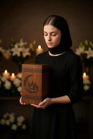 Handcrafted Rosewood Urn for Human Ashes - Beautifull Moon and Deer Tree Wooden Box Cremation Pets Handmade Burial Loving Memories (Rosewood, L(11.25X6.25”)250CU) (Moon-09)