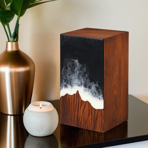 Handcrafted Wooden Cremation Urn with Ocean Epoxy Resin Design – Unique Funeral Urn for Human Ashes – Memorial Ashes Box (Rosewood Black, (Large - 11.25" Hx6.25 W (250 Cu/in))