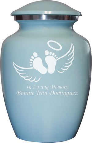 Blue Footprint Angel Wings Cremation Urn for Infants, Babies, Baby Boy, Urn, Ash Urns with Personalized Engraving (Footprint, Small)