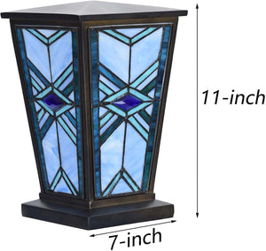 Bieye CU001 Stained Glass Urn with Mission Design Tiffany Style Cremation Urn, 7" W x 11" H, Blue