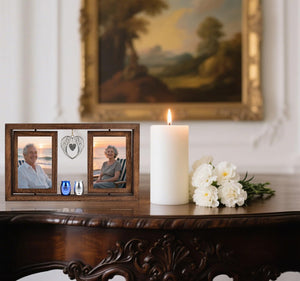 Double Urns for Ashes with Rotating Photo Frame - Companion Memorial Dual Mini Urn Set for Two Adults - Holds Two 6" Photos - Small Keepsake Urns for Mom & Dad