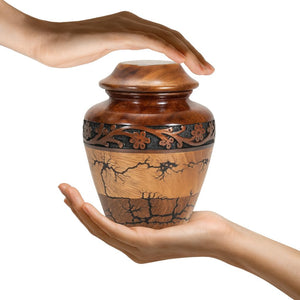 Wooden Cremation Urn with Fractal Design, Black Resin Inlay, Adult Size for Man and Women Decorative Handcrafted urn. (Small Keepsake (20 Cu in))