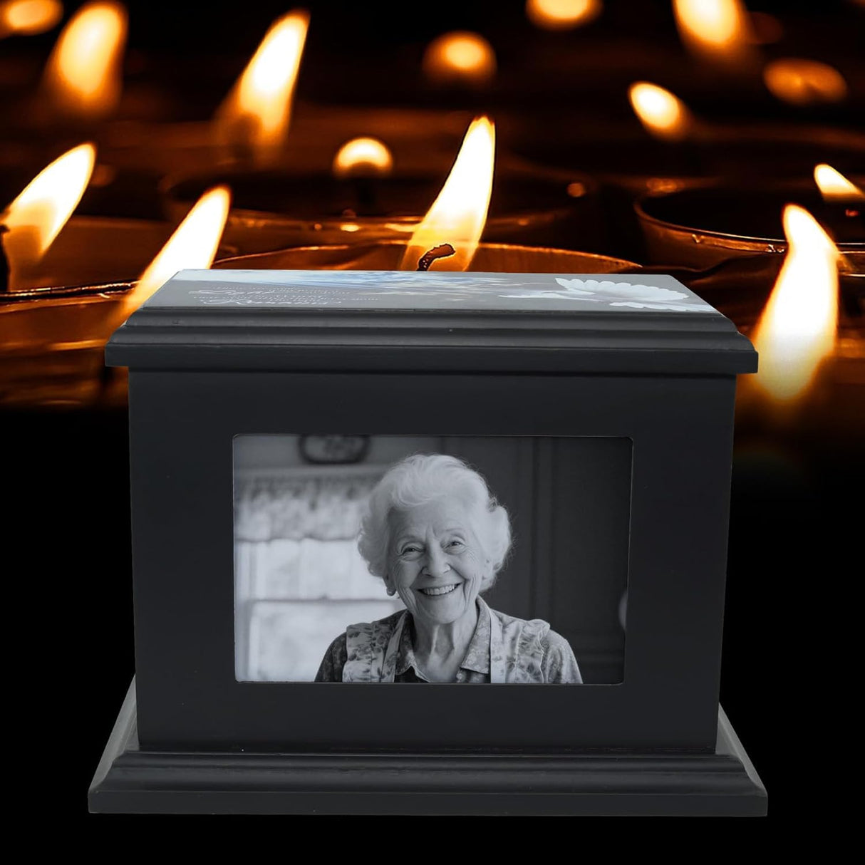 Handcrafted Solid Wooden Box Urns for Adult Human Ashes Male or Female Cremation- Funeral Memorial Urn for Man or Woman with Photo Frame- Keepsake Casket Up to 200 Lbs (Black, L, Dove)