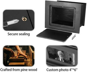 Handcrafted Solid Wooden Box Urns for Adult Human Ashes Male or Female Cremation- Funeral Memorial Urn for Man or Woman with Photo Frame- Keepsake Casket Up to 200 Lbs (Black, L, Eagle&Flag)