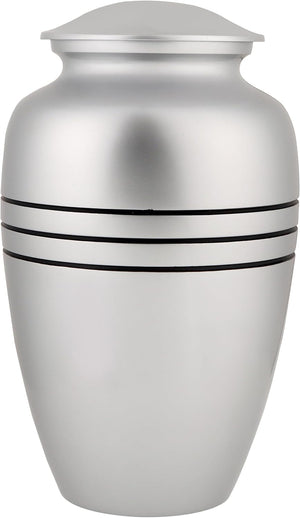 Decorative Burial Urn for Human Ashes Adult Female and Male 200+ Cubic Inches, Handcrafted Funeral Memorial Cremation Urn Affordable Urn for Human Ashes (Silver Black) ALPHA Living HOME