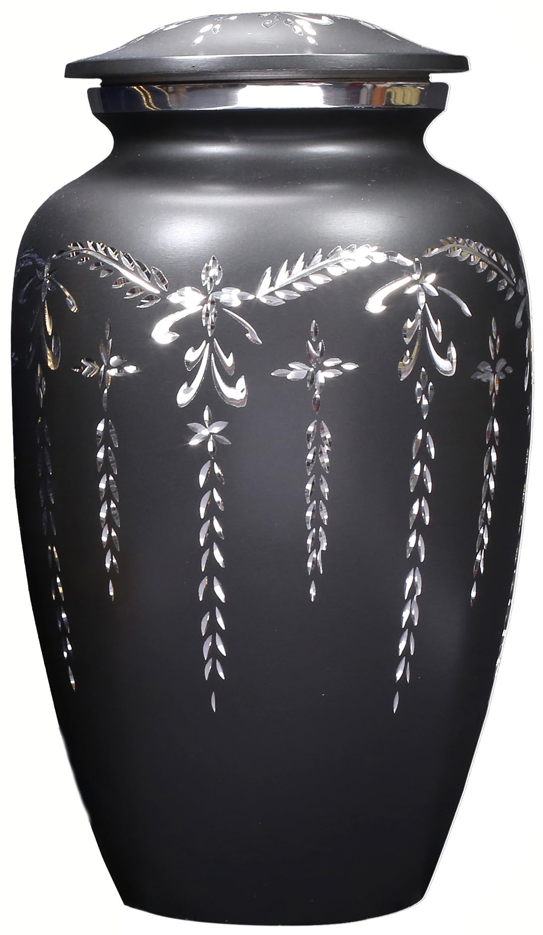 Decorative Burial Urn for Human Ashes Adult Female and Male 200+ Cubic Inches, Handcrafted Funeral Memorial Cremation Urn Affordable Urn for Human Ashes (Silver Black) ALPHA Living HOME