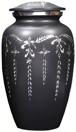 Decorative Burial Urn for Human Ashes Adult Female and Male 200+ Cubic Inches, Handcrafted Funeral Memorial Cremation Urn Affordable Urn for Human Ashes (Silver Black) ALPHA Living HOME