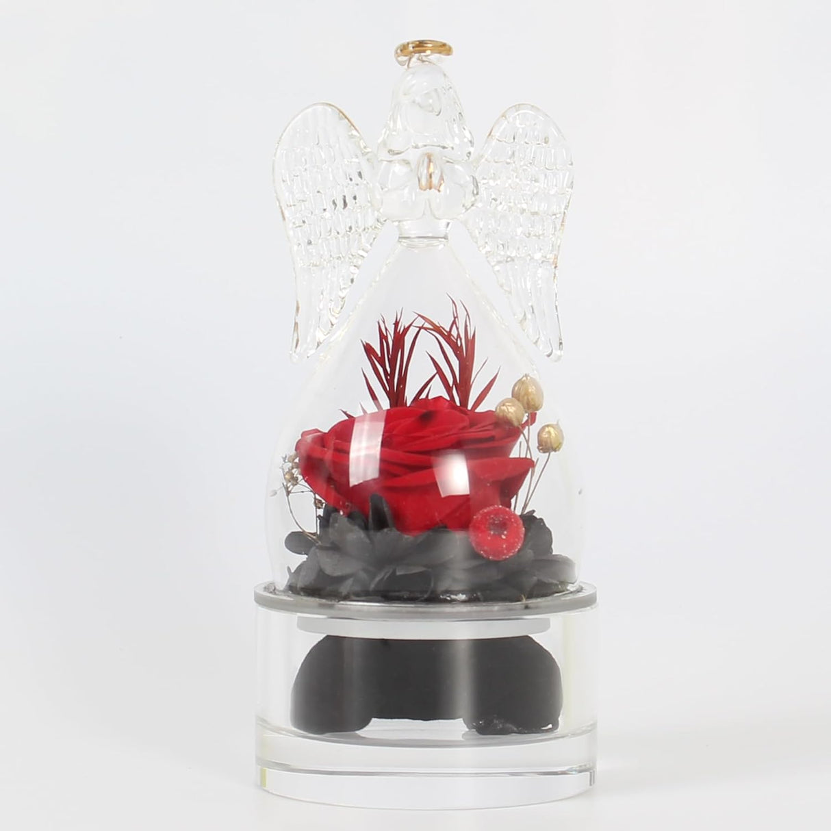 Crystal Small urn with a Glass Angel Statue and an Eternal Rose,Mini urns for Human Ashes Keepsake,for dad mom Memorial Cremation Sharing Small Urn Decoration Beautiful Little urn