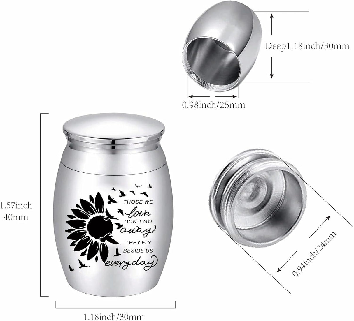 CREATCABIN Sunflower Ashes Urn Keepsake Butterflies Cremation Urn Mini Urns Stainless Steel Memorial Ashes Holder Container Jar for Human Ashes Dad Remains 1.18x1.57 Inch-Those We Love Don't Go Away