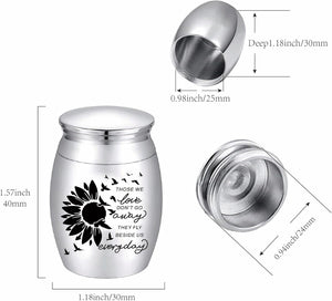 CREATCABIN Sunflower Ashes Urn Keepsake Butterflies Cremation Urn Mini Urns Stainless Steel Memorial Ashes Holder Container Jar for Human Ashes Dad Remains 1.18x1.57 Inch-Those We Love Don't Go Away