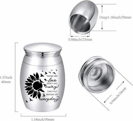 CREATCABIN Sunflower Ashes Urn Keepsake Butterflies Cremation Urn Mini Urns Stainless Steel Memorial Ashes Holder Container Jar for Human Ashes Dad Remains 1.18x1.57 Inch-Those We Love Don't Go Away