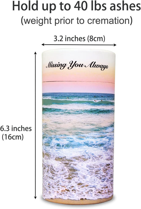 Set of 2 Biodegradable Scattering Tube Urn for Ashes, 40 lbs ECO Small Spreading Cremation Paper Urn for Human Male Female Adult Pet Dog Cat Ashes, Including Canvas Pouch(Ocean Sunset)