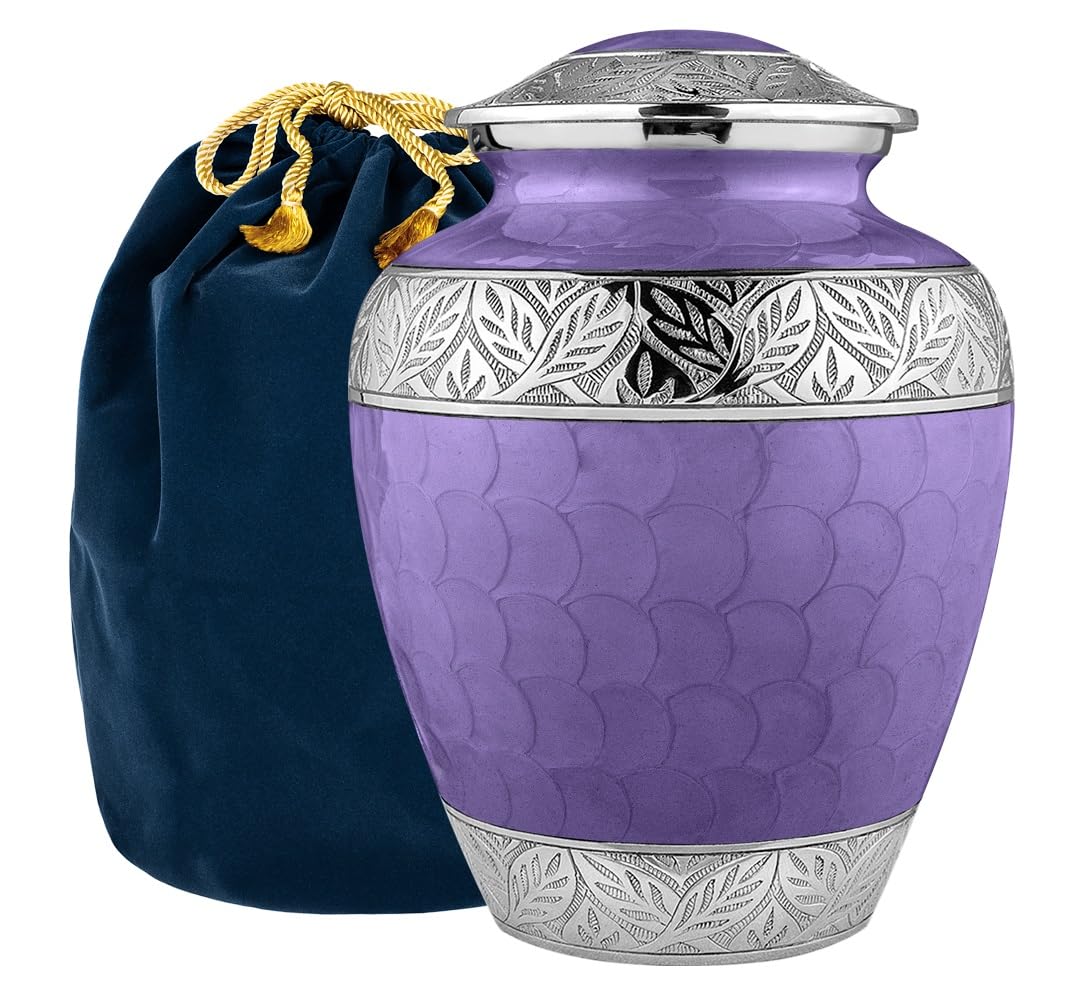 Trupoint Memorials Cremation Urn for Ashes for Women Female, Urns for Human Ashes Male, Engraved Mother of Pearl Funeral Urn for Adult Man, Silver Lining Large White