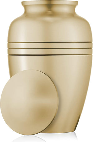 Reminded Adult Cremation Memorial Urn for Human Ashes, Gold with Black Stripe Brass Funeral Urn with Velvet Bag