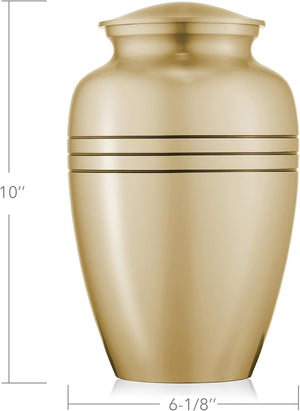 Reminded Adult Cremation Memorial Urn for Human Ashes, Gold with Black Stripe Brass Funeral Urn with Velvet Bag