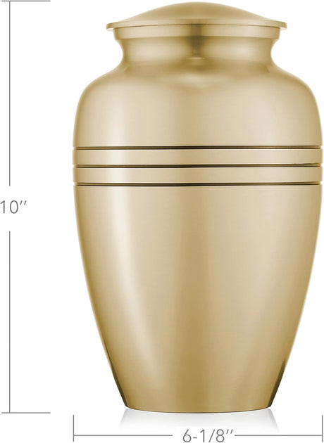 Reminded Adult Cremation Memorial Urn for Human Ashes, Gold with Black Stripe Brass Funeral Urn with Velvet Bag