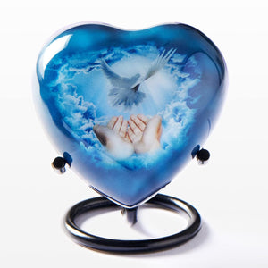 Trupoint Memorials Small Urns for Human Ashes Keepsake, Mini Heart Urn with Stand, Decorative Cremation Urns for Adult Men & Women – Medium Hummingbird Heart Stand