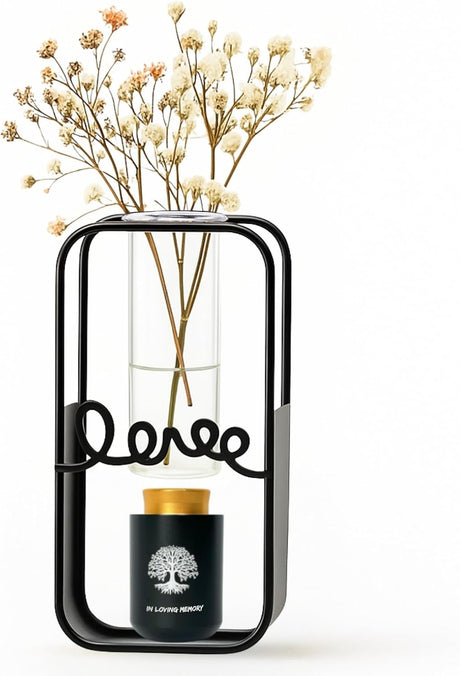 Plant Urn with Hydroponics Glass Vase, Small Urns for Human Ashes Keepsake, Memorial Keepsake Urn for Human Ashes, Mini Urns Small Urn for Ashes, Black