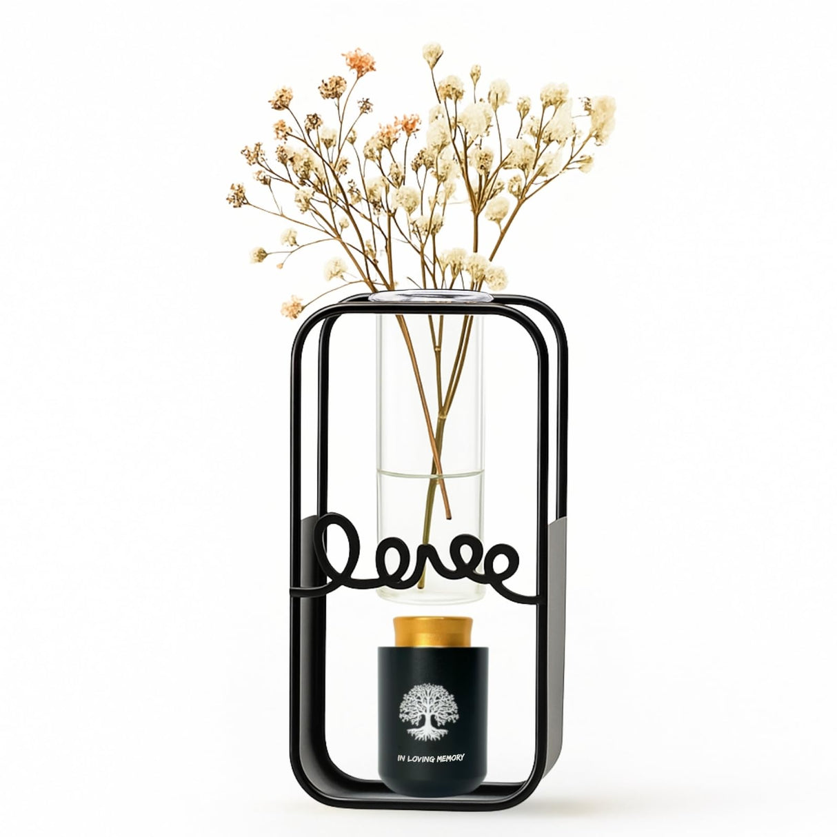 Plant Urn with Hydroponics Glass Vase, Small Urns for Human Ashes Keepsake, Memorial Keepsake Urn for Human Ashes, Mini Urns Small Urn for Ashes, Black