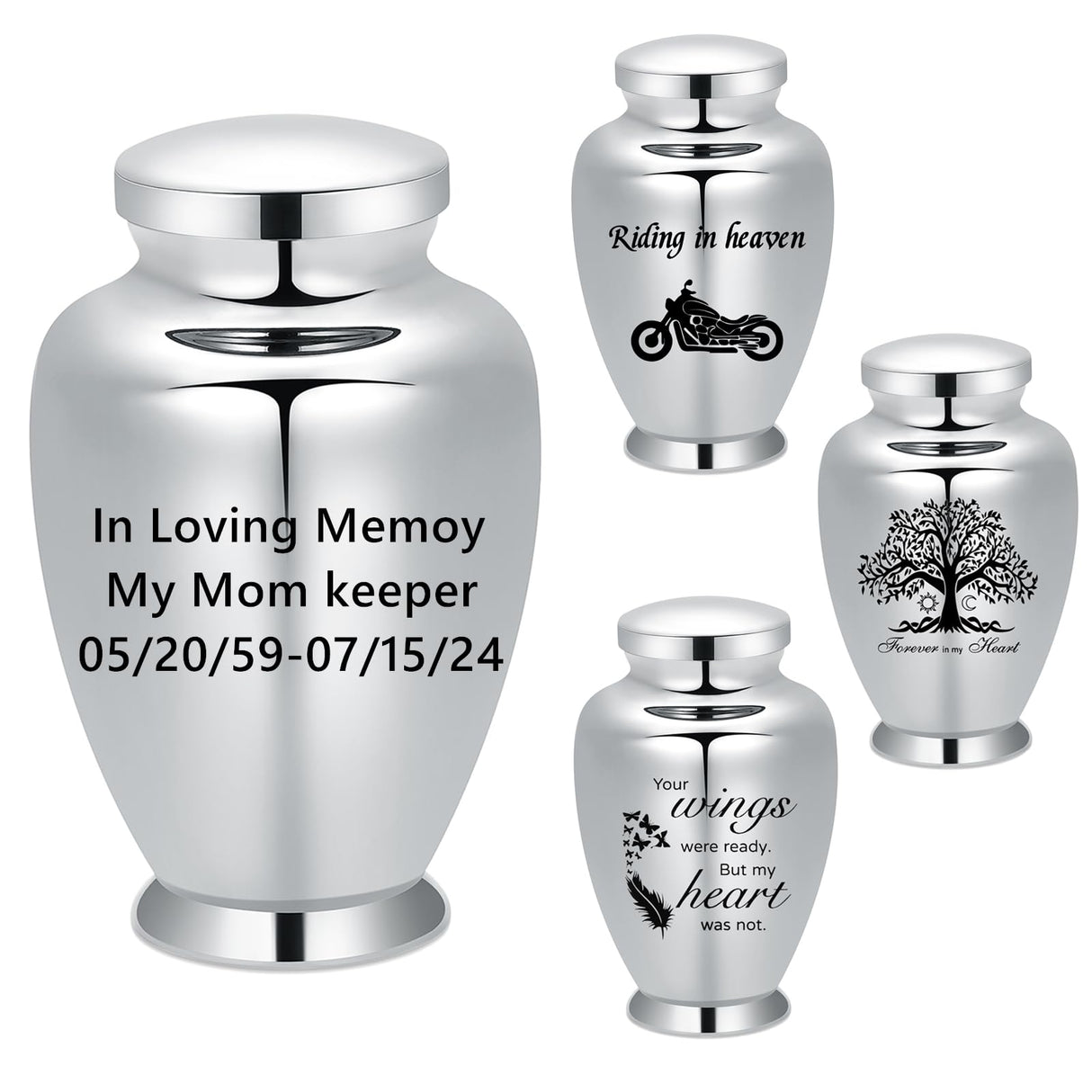 shajwo Large Cremation Urn for Ashes Human Adult Female Male Angel Wings Stainless Steel Urn for Human Ashes for Women Men Memorial Burial Funeral Decorative Urns for Ashes Keepsake Up to 220 IBS