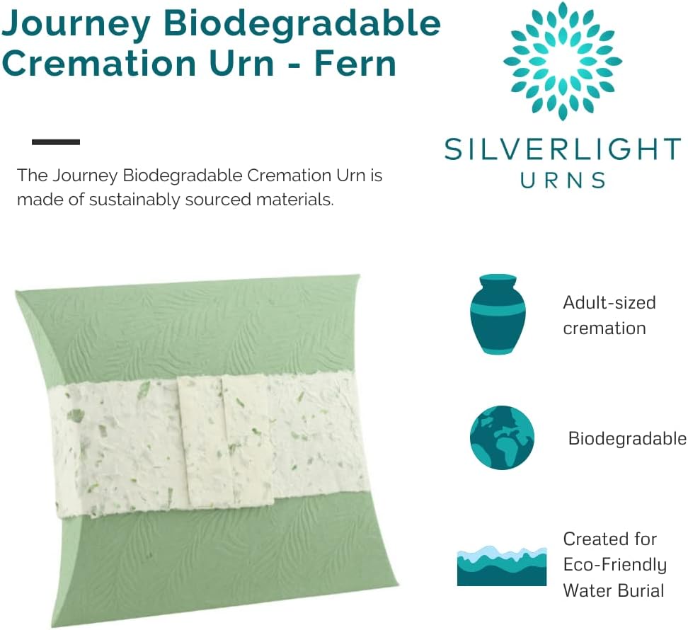 Journey Biodegradable Cremation Urn for Ashes - Fern, Earth Friendly Urn for Ground or Sea Burial, Eco Urn for Ashes, Adult Sized Cremation Urn