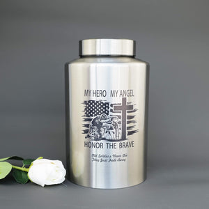 Up to 220 lbs Large Cremation Urns for Adult Male Female Ashes, Decorative Urn for Human Veteran Men Marine Patriot Ashes with Velvet Bag(Hero)