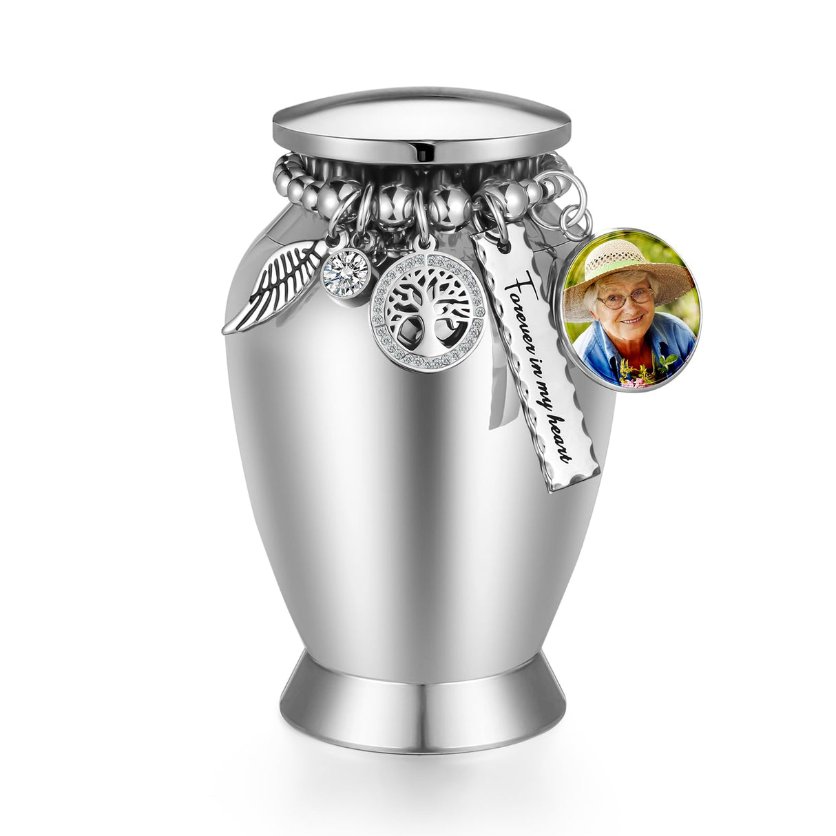 Small Keepsake Urns for Memorial Human Ashes 2.85 Inch with Wing Charm Mini Cremation Urns Stainless Steel