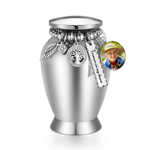 Small Keepsake Urns for Memorial Human Ashes 2.85 Inch with Wing Charm Mini Cremation Urns Stainless Steel