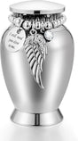 Small Keepsake Urns for Memorial Human Ashes 2.85 Inch with Wing Charm Mini Cremation Urns Stainless Steel