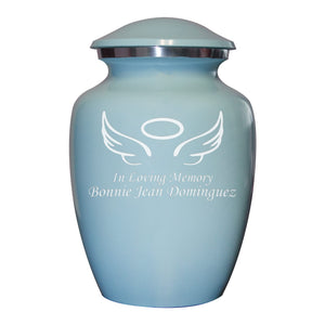 Blue Footprint Angel Wings Cremation Urn for Infants, Babies, Baby Boy, Urn, Ash Urns with Personalized Engraving (Footprint, Small)