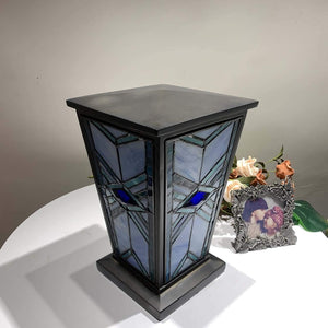 Bieye CU001 Stained Glass Urn with Mission Design Tiffany Style Cremation Urn, 7" W x 11" H, Blue