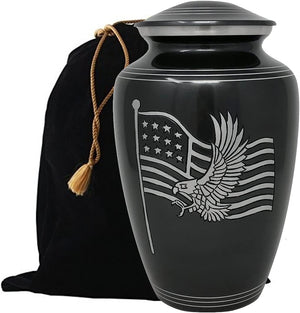 American Honor and Glory Cremation Urn, Handcrafted Metal Urn for Human Ashes, Adult Cremation Urn with Velvet Bag